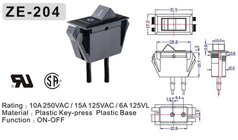 ZE-204 rocker switch drawing