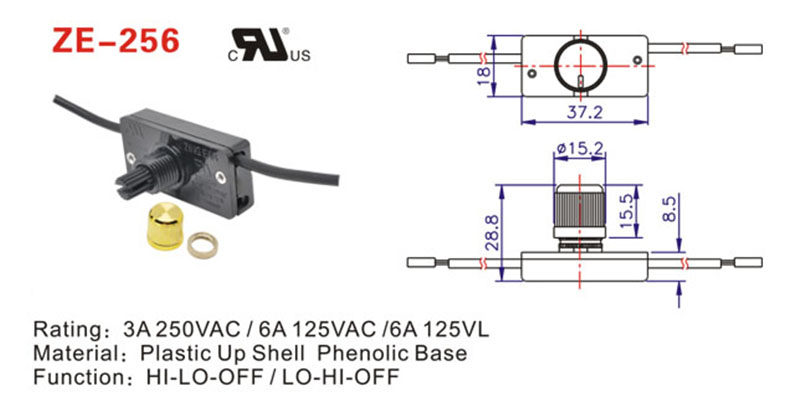 ZE-256 Lamp Rotary Dimmer Light Switch drawing