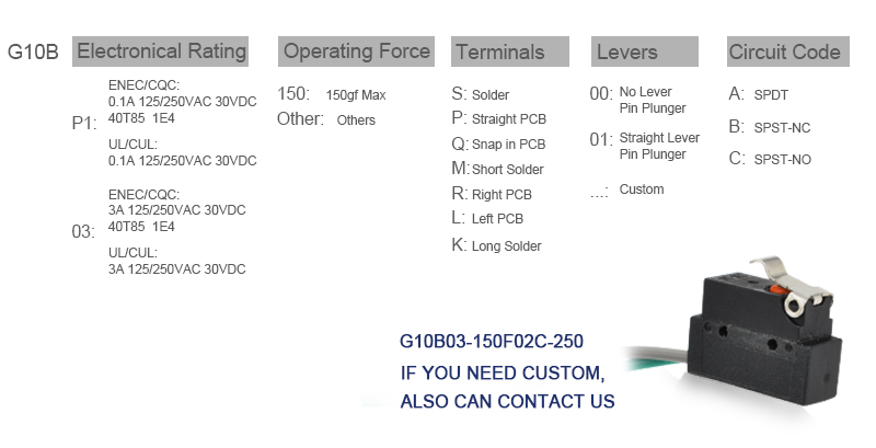 G10B microswitch model selection