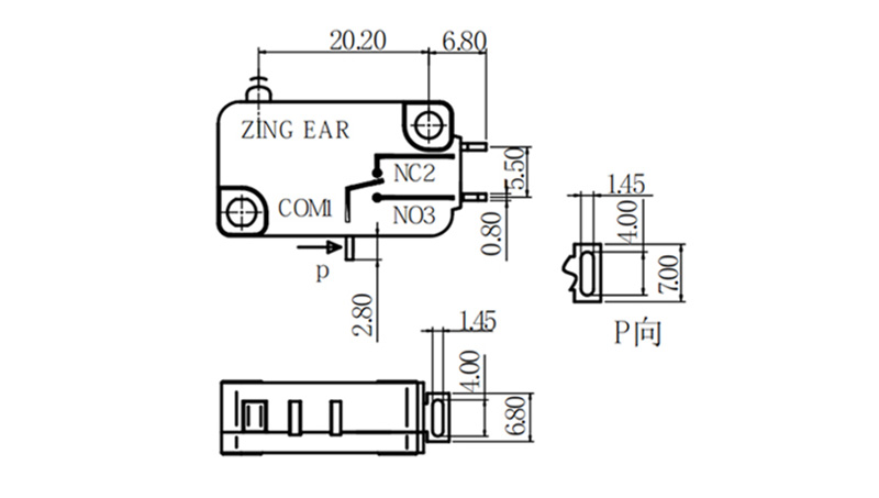 G5T16-K1Z200 microswitch 16a 250v drawing