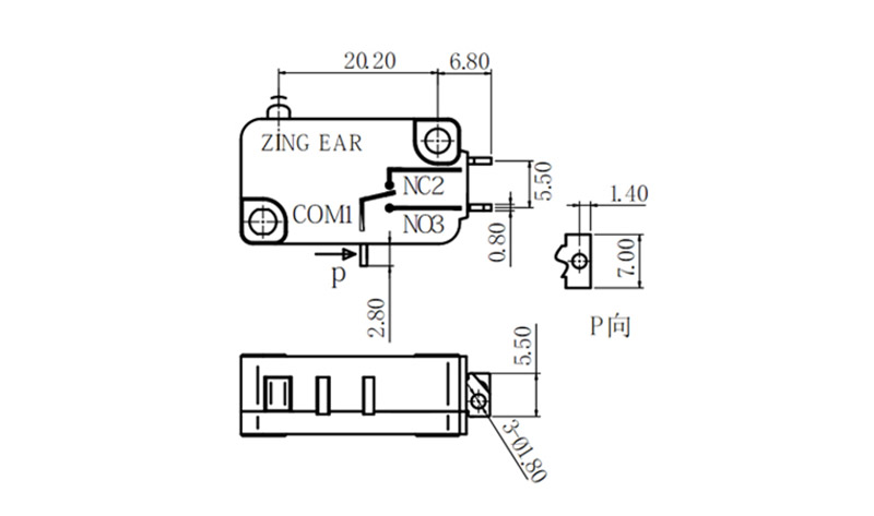 G5T16-M1Z200 switch snap action spdt 15a 125v 250V Drawing