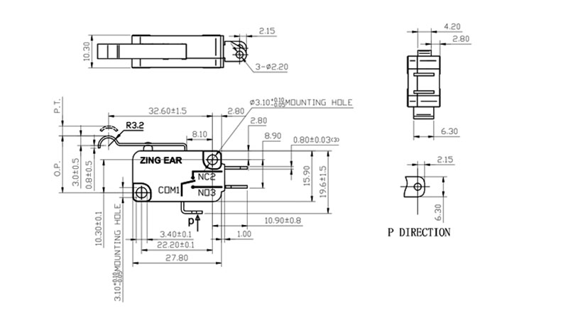 G5T16-S1Z200A04-611 15A Micro Switch Drawing