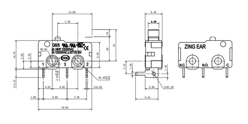 G605-150R00A microswitch drawing