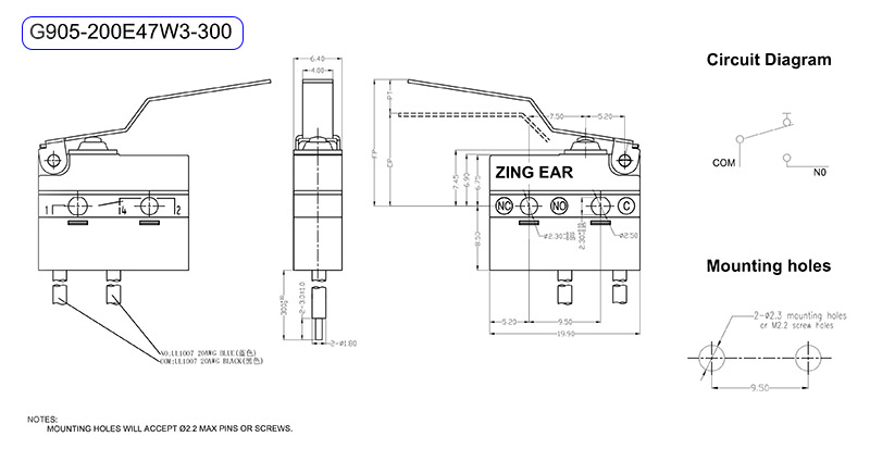 G905-200E47W3-300 micro switch drawing picture