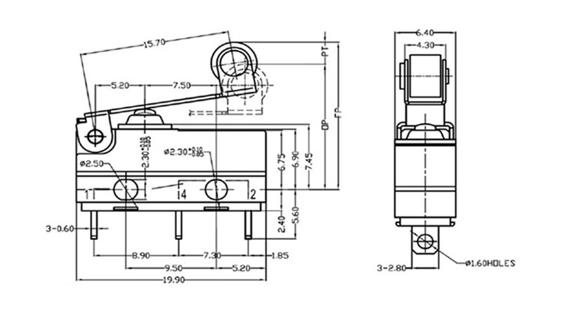 G905-300S06D2 micro switch roller type drawing