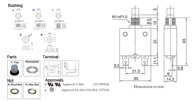 5 Amp Breaker Switch accessories & size