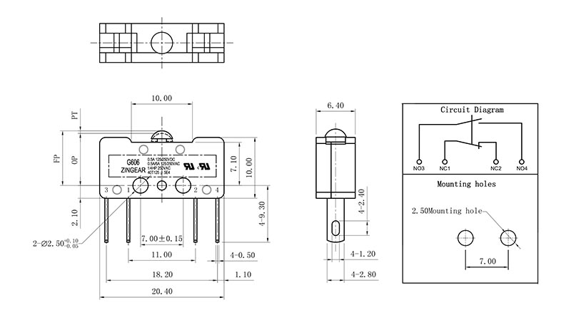 G606-200K00D-T001 micro switch drawing