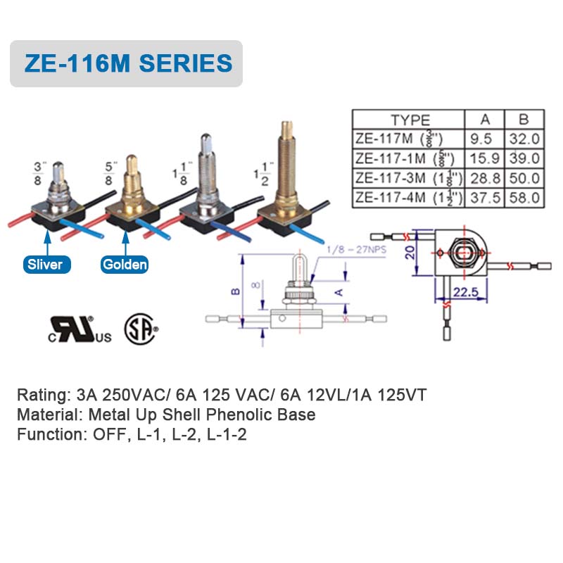 Three Way Rotary Switch 3A 250VAC 6A 125VAC (1)